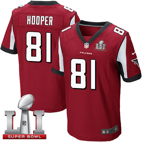 Nike Falcons #81 Austin Hooper Red Team Color Super Bowl LI 51 Men's Stitched NFL Elite Jersey